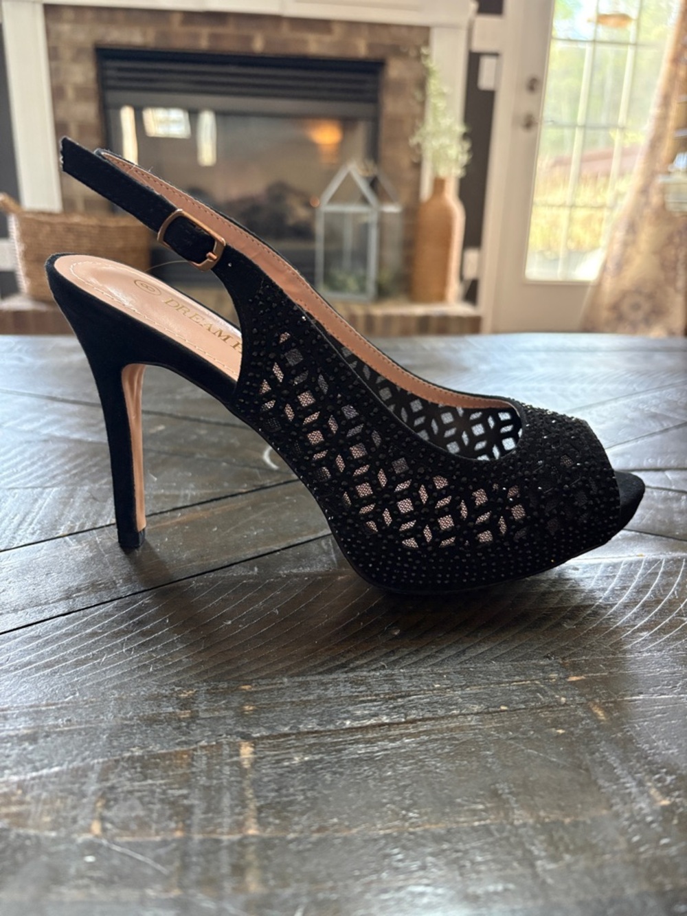 Dream Pairs Black Suede Slingback Heels